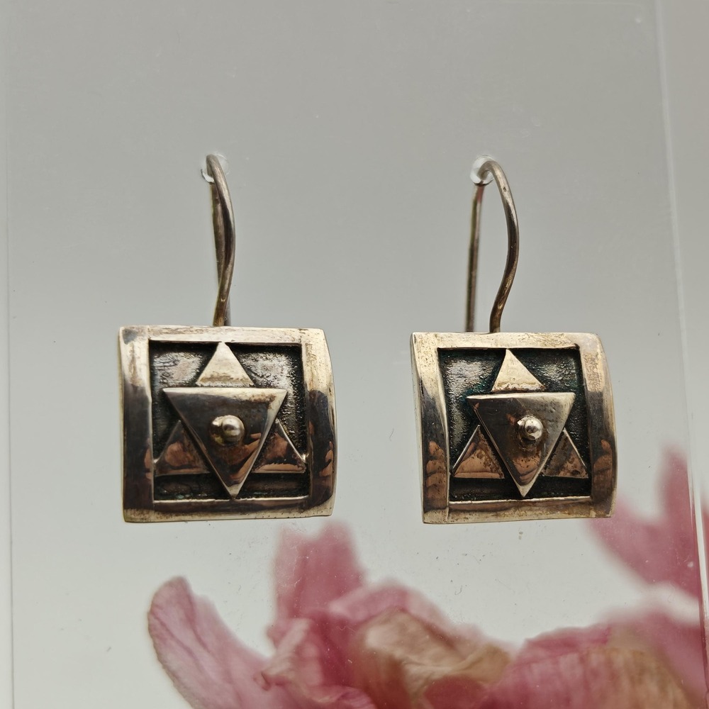Sterling Silver Artisanal Handmade Star of David Style Drop Earrings